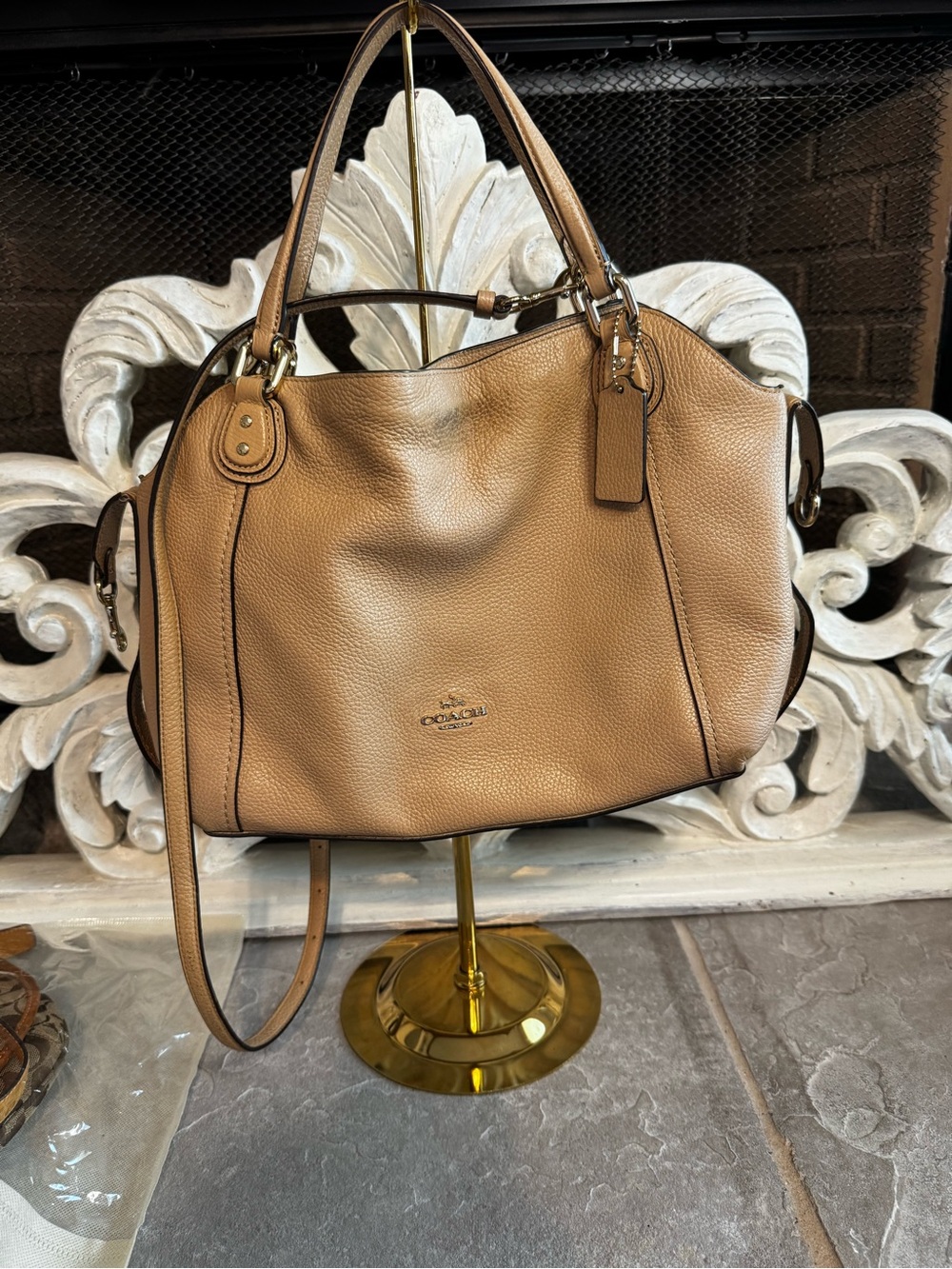 Coach Pebbled Leather Shoulder Bag in Tan